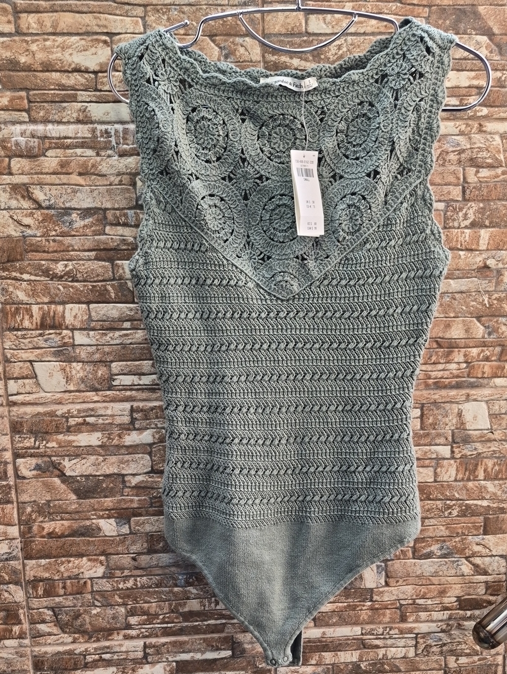 Abercrombie & Fitch Crochet Knit Sleeveless Bodysuit in Sage